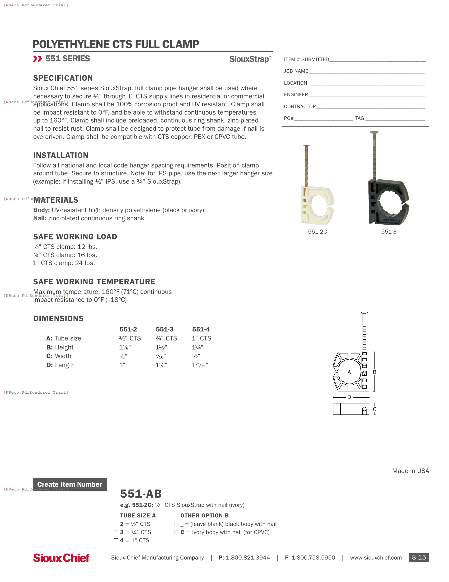 551 SERIES - SIOUXSTRAP - SPEC SHEET.PDF Specification Document